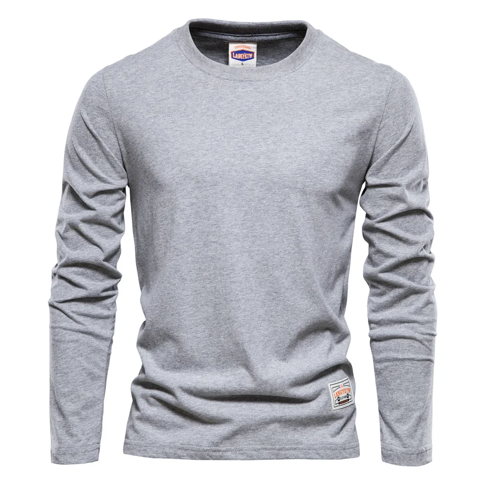 100% Cotton Long Sleeve T Shirt For Men Solid Spring Casual Mens T-shirts High Quality Male Tops Classic Clothes Men's T-shirts