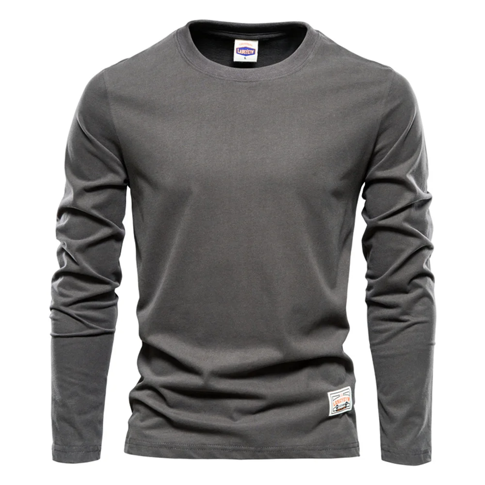 100% Cotton Long Sleeve T Shirt For Men Solid Spring Casual Mens T-shirts High Quality Male Tops Classic Clothes Men's T-shirts