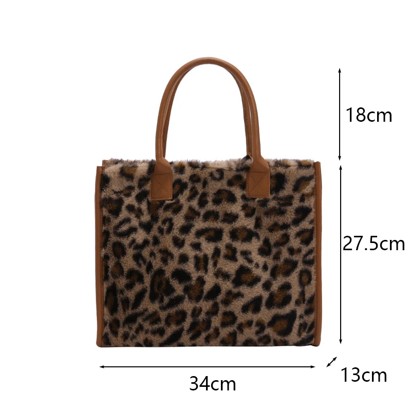 Women's Faux Fur Cow Print Designer Shopper Totes Soft Plush Female Shoulder Bags Winter Large Capacity Handbags and Purse
