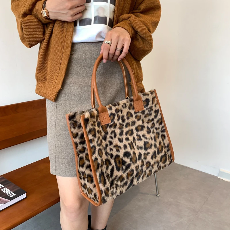 Women's Faux Fur Cow Print Designer Shopper Totes Soft Plush Female Shoulder Bags Winter Large Capacity Handbags and Purse