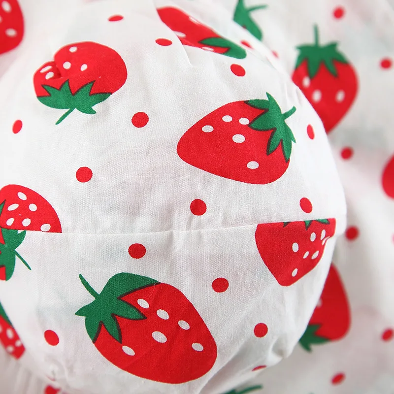 Baby Dress 2025 Summer New Girl's Sweet Bow Dress Children's Strawberry Print Small Fresh Casual Dress+Hat Children's Wear