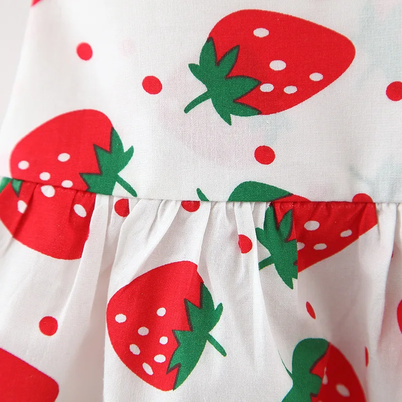 Baby Dress 2025 Summer New Girl's Sweet Bow Dress Children's Strawberry Print Small Fresh Casual Dress+Hat Children's Wear