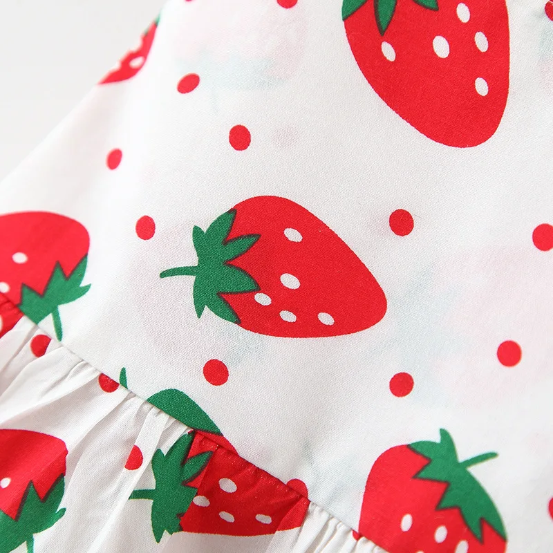 Baby Dress 2025 Summer New Girl's Sweet Bow Dress Children's Strawberry Print Small Fresh Casual Dress+Hat Children's Wear