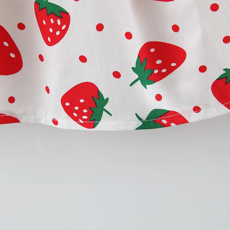 Baby Dress 2025 Summer New Girl's Sweet Bow Dress Children's Strawberry Print Small Fresh Casual Dress+Hat Children's Wear