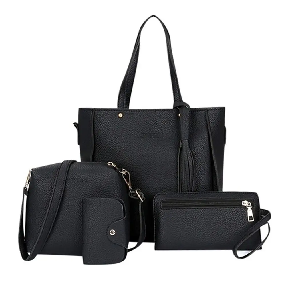 4Pcs/Set New High Capacity Crossbody Bag Leather Handbag Shoulder Bag Wallet Purses Portable Women Girls Fashion Casual Bag