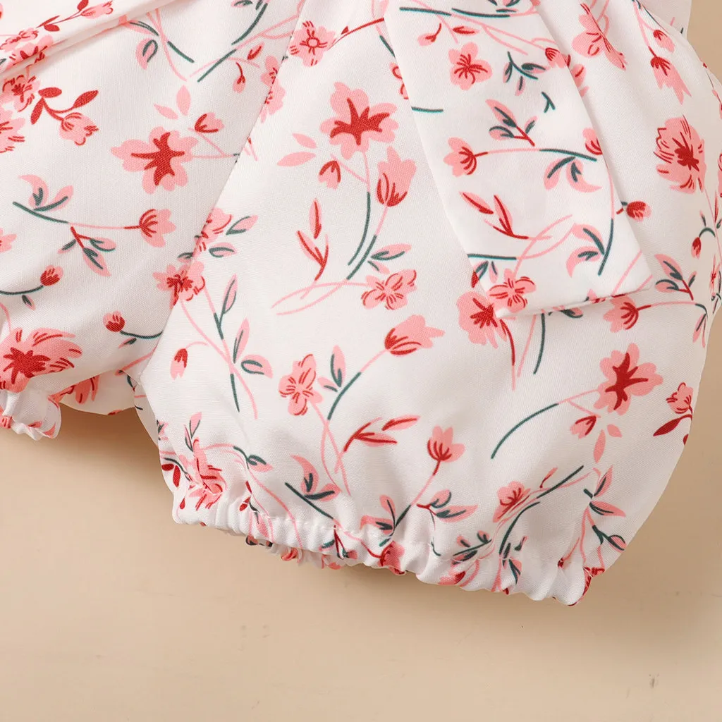 3PCS Baby Girl Clothes Outfits for 0-18 Months Ruffled Sleeve Lovely Rabbit Bodysuit+Flower Shorts+Headband Summer Casual Wear