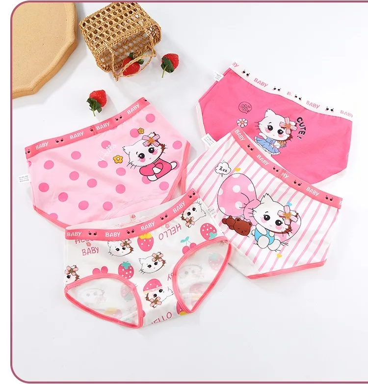 4PCS Cute Panties Girl Soft Shorts Briefs Underwear Cartoon Panties for Girls Children Children's Cotton Underwears Clothing