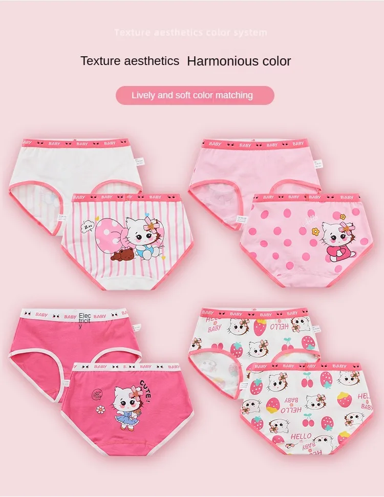 4PCS Cute Panties Girl Soft Shorts Briefs Underwear Cartoon Panties for Girls Children Children's Cotton Underwears Clothing