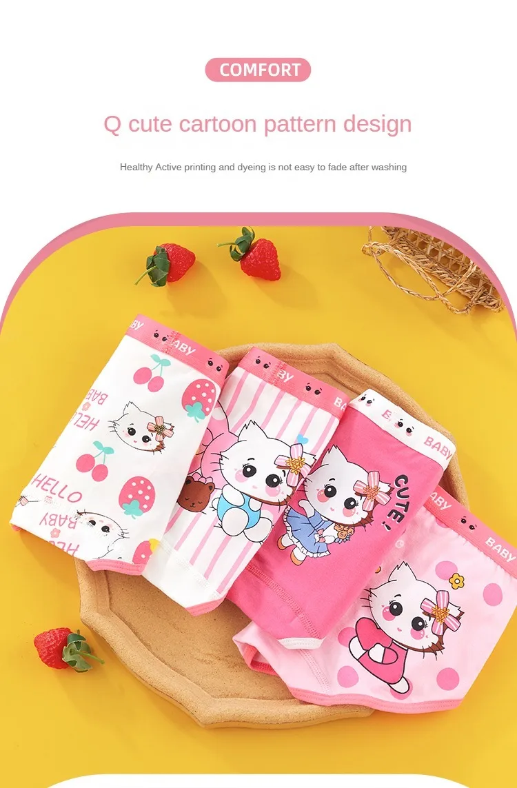 4PCS Cute Panties Girl Soft Shorts Briefs Underwear Cartoon Panties for Girls Children Children's Cotton Underwears Clothing
