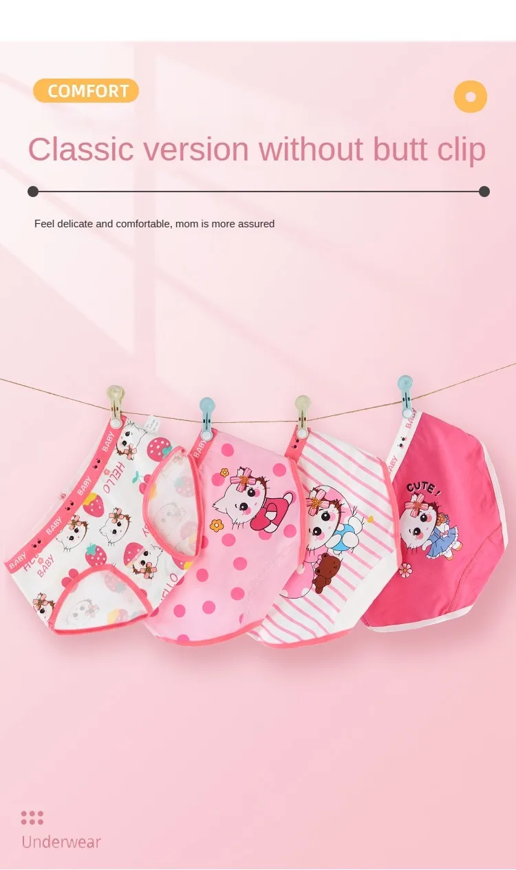 4PCS Cute Panties Girl Soft Shorts Briefs Underwear Cartoon Panties for Girls Children Children's Cotton Underwears Clothing