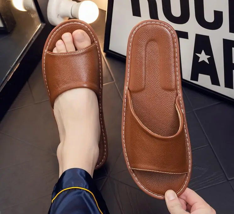 Genuine Leather Slippers Unisex Indoor Home Shoes Men Flat Classic House Slippers Woman Leather Shoes For Men