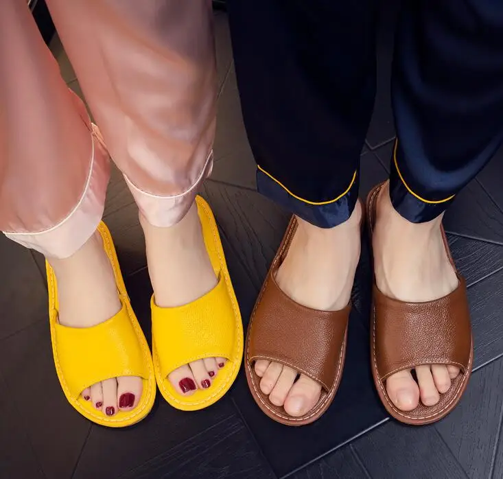 Genuine Leather Slippers Unisex Indoor Home Shoes Men Flat Classic House Slippers Woman Leather Shoes For Men