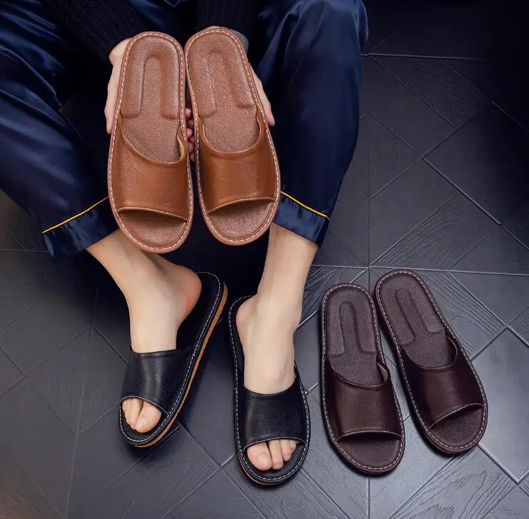 Genuine Leather Slippers Unisex Indoor Home Shoes Men Flat Classic House Slippers Woman Leather Shoes For Men