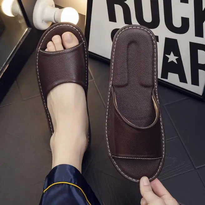 Genuine Leather Slippers Unisex Indoor Home Shoes Men Flat Classic House Slippers Woman Leather Shoes For Men