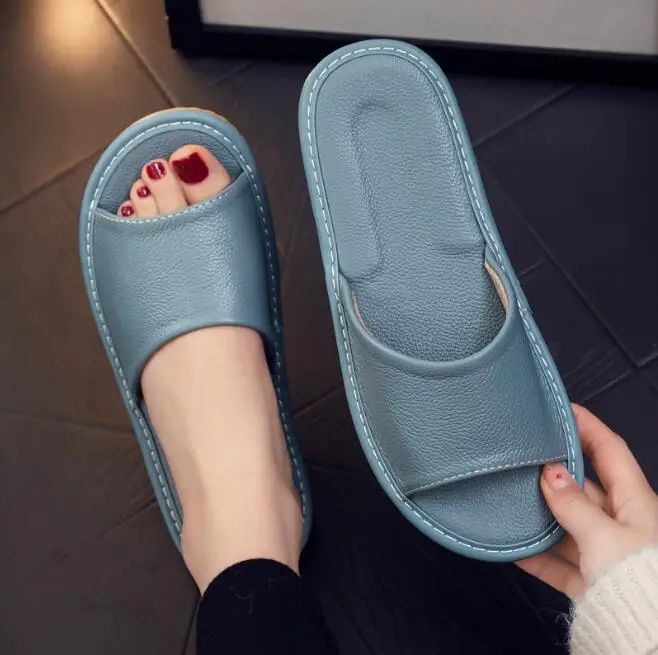 Genuine Leather Slippers Unisex Indoor Home Shoes Men Flat Classic House Slippers Woman Leather Shoes For Men