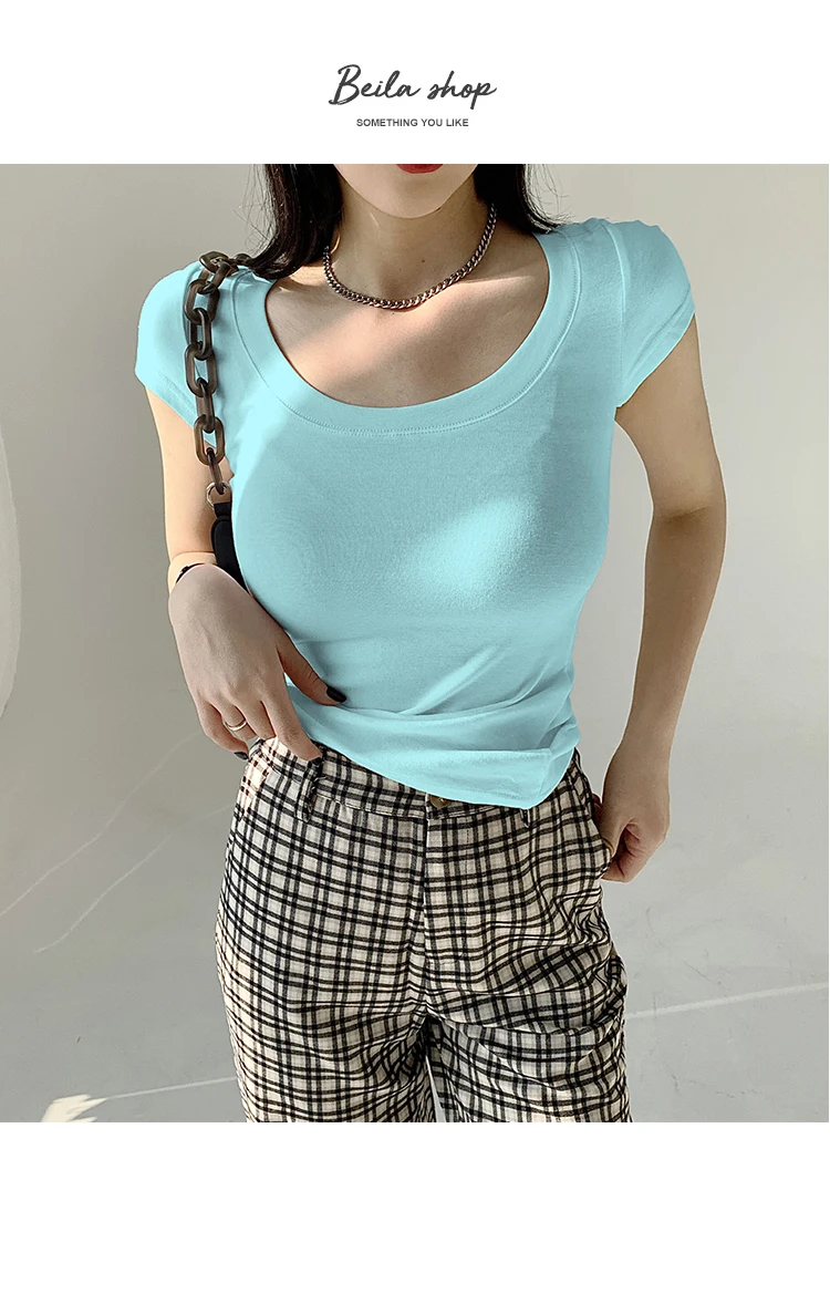 AOSSVIAO 100% Cotton T Shirt Women 2026 Summer New Slim Solid Basic Tees 16 Color Casual Tshirt Korean O Neck Tops