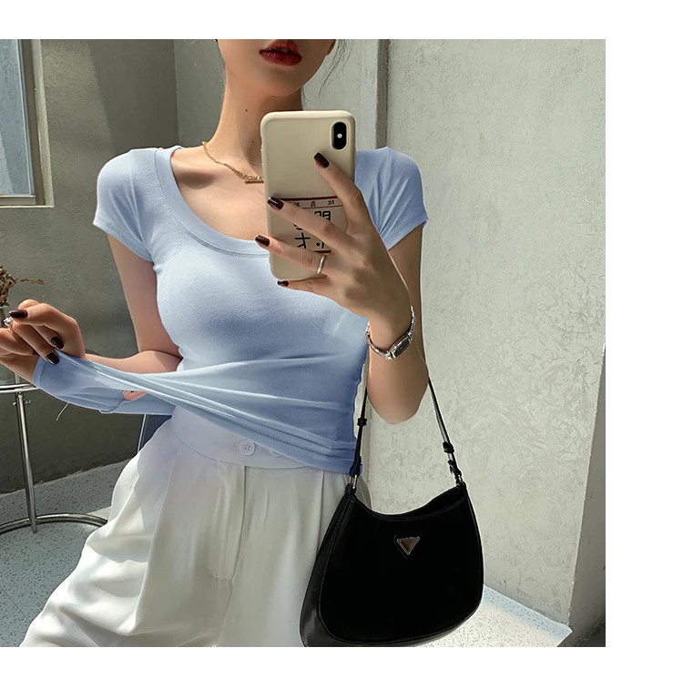 AOSSVIAO 100% Cotton T Shirt Women 2026 Summer New Slim Solid Basic Tees 16 Color Casual Tshirt Korean O Neck Tops