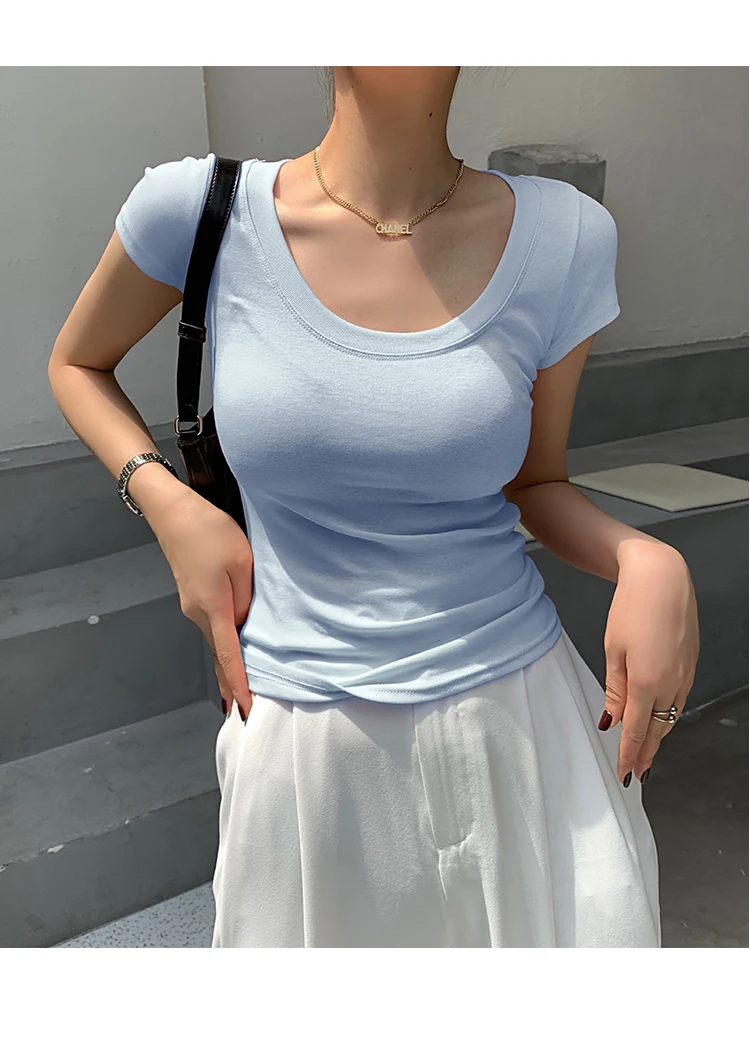 AOSSVIAO 100% Cotton T Shirt Women 2026 Summer New Slim Solid Basic Tees 16 Color Casual Tshirt Korean O Neck Tops