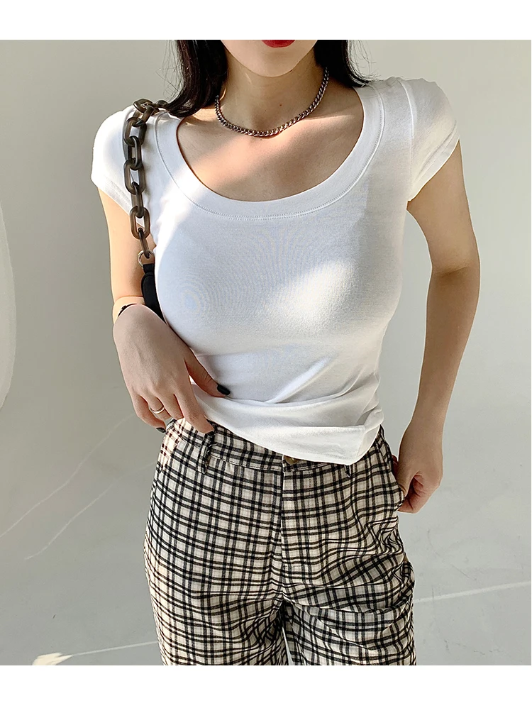 AOSSVIAO 100% Cotton T Shirt Women 2026 Summer New Slim Solid Basic Tees 16 Color Casual Tshirt Korean O Neck Tops
