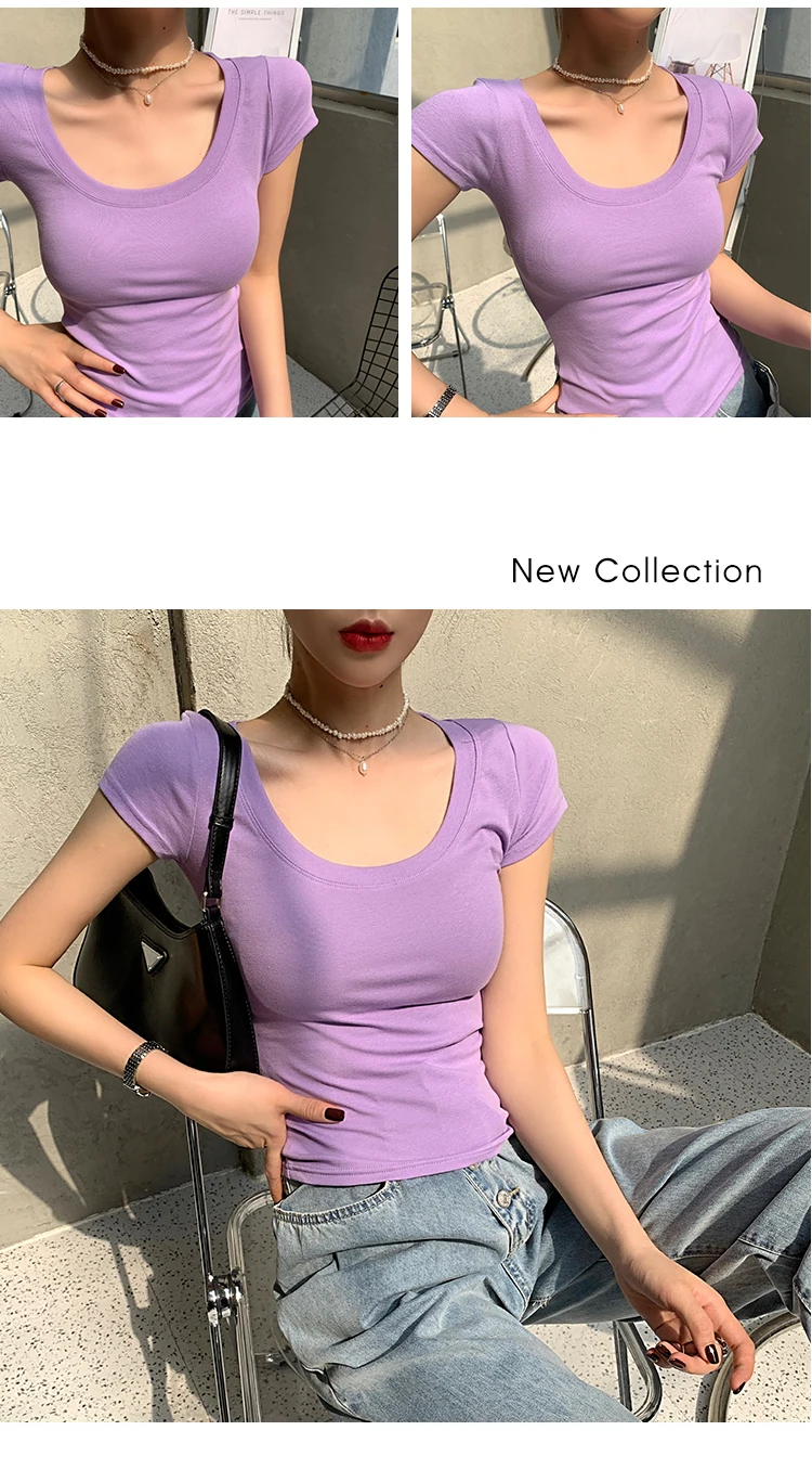 AOSSVIAO 100% Cotton T Shirt Women 2026 Summer New Slim Solid Basic Tees 16 Color Casual Tshirt Korean O Neck Tops
