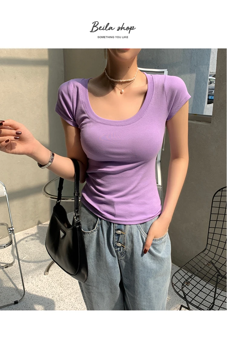 AOSSVIAO 100% Cotton T Shirt Women 2026 Summer New Slim Solid Basic Tees 16 Color Casual Tshirt Korean O Neck Tops