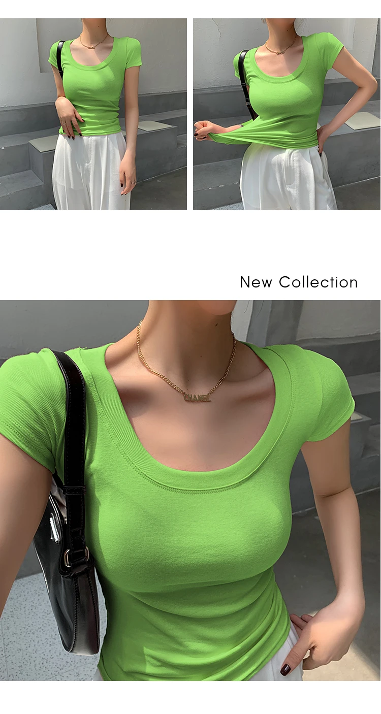 AOSSVIAO 100% Cotton T Shirt Women 2026 Summer New Slim Solid Basic Tees 16 Color Casual Tshirt Korean O Neck Tops