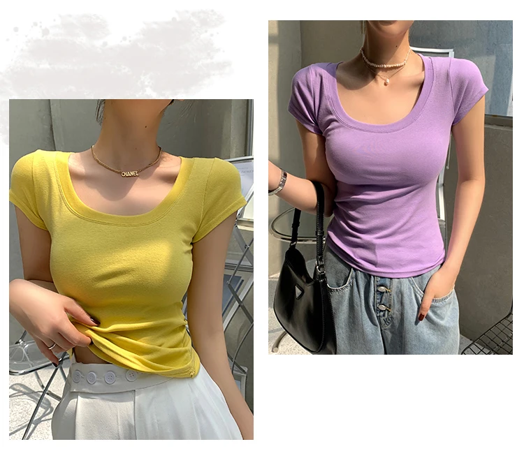 AOSSVIAO 100% Cotton T Shirt Women 2026 Summer New Slim Solid Basic Tees 16 Color Casual Tshirt Korean O Neck Tops