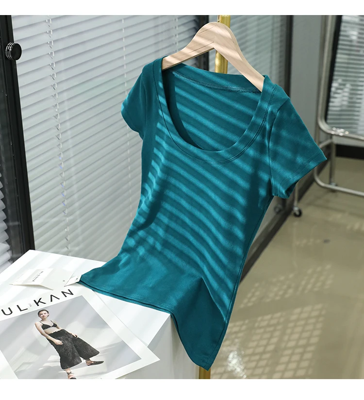 AOSSVIAO 100% Cotton T Shirt Women 2026 Summer New Slim Solid Basic Tees 16 Color Casual Tshirt Korean O Neck Tops