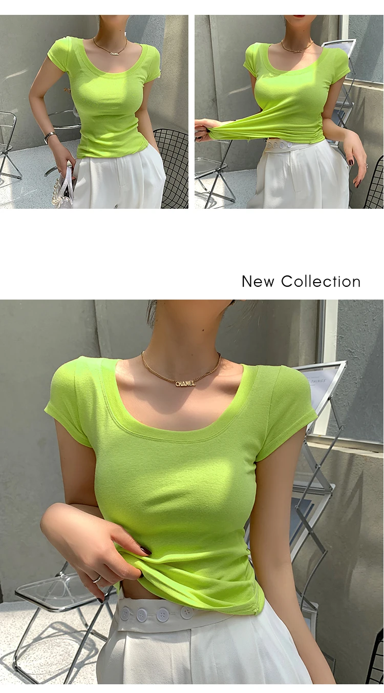 AOSSVIAO 100% Cotton T Shirt Women 2026 Summer New Slim Solid Basic Tees 16 Color Casual Tshirt Korean O Neck Tops