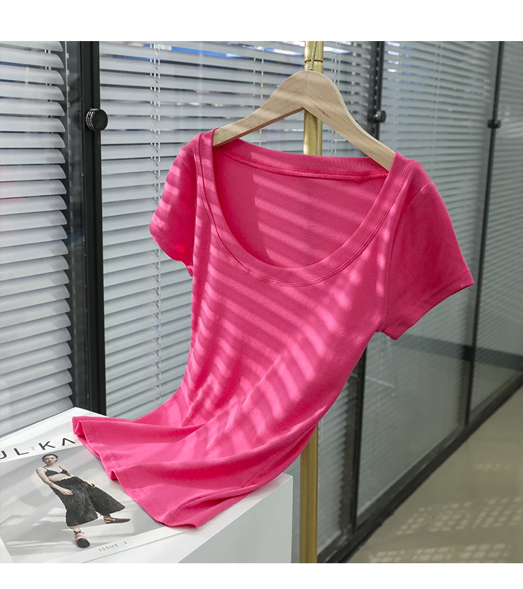 AOSSVIAO 100% Cotton T Shirt Women 2026 Summer New Slim Solid Basic Tees 16 Color Casual Tshirt Korean O Neck Tops