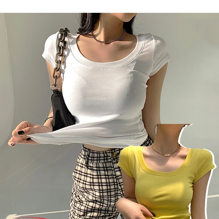AOSSVIAO 100% Cotton T Shirt Women 2026 Summer New Slim Solid Basic Tees 16 Color Casual Tshirt Korean O Neck Tops
