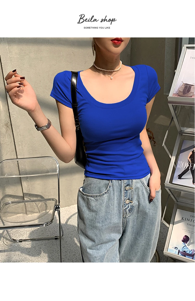 AOSSVIAO 100% Cotton T Shirt Women 2026 Summer New Slim Solid Basic Tees 16 Color Casual Tshirt Korean O Neck Tops