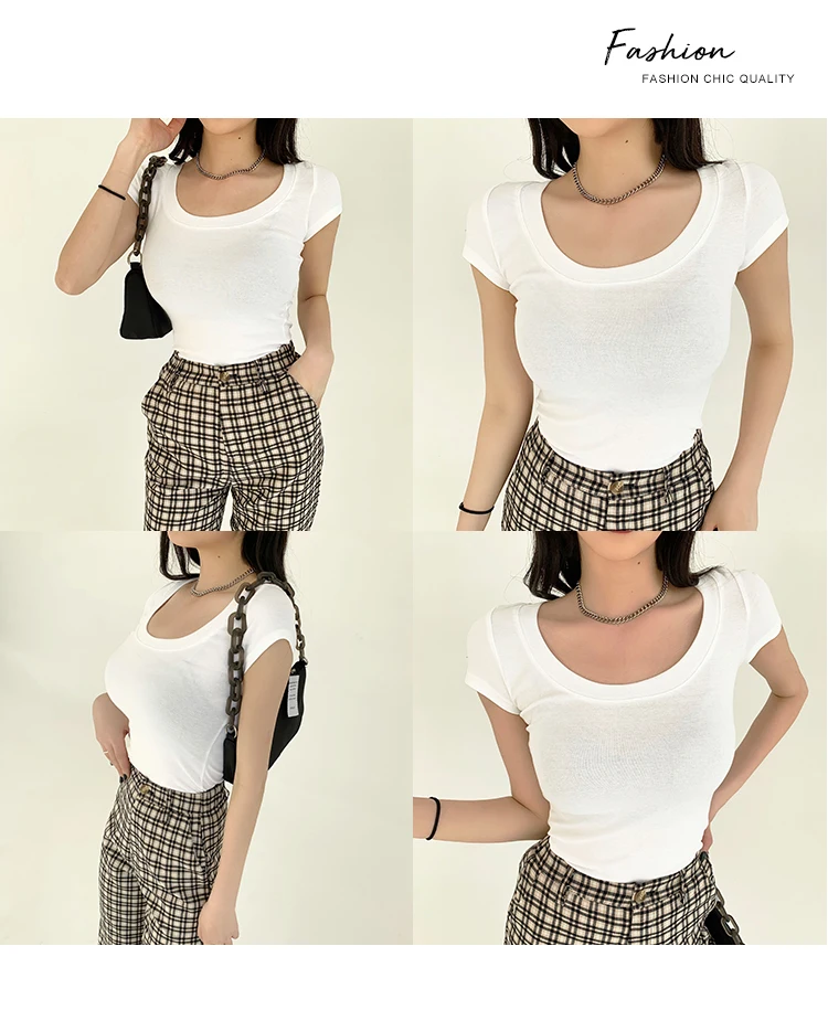 AOSSVIAO 100% Cotton T Shirt Women 2026 Summer New Slim Solid Basic Tees 16 Color Casual Tshirt Korean O Neck Tops