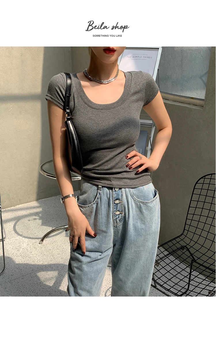 AOSSVIAO 100% Cotton T Shirt Women 2026 Summer New Slim Solid Basic Tees 16 Color Casual Tshirt Korean O Neck Tops