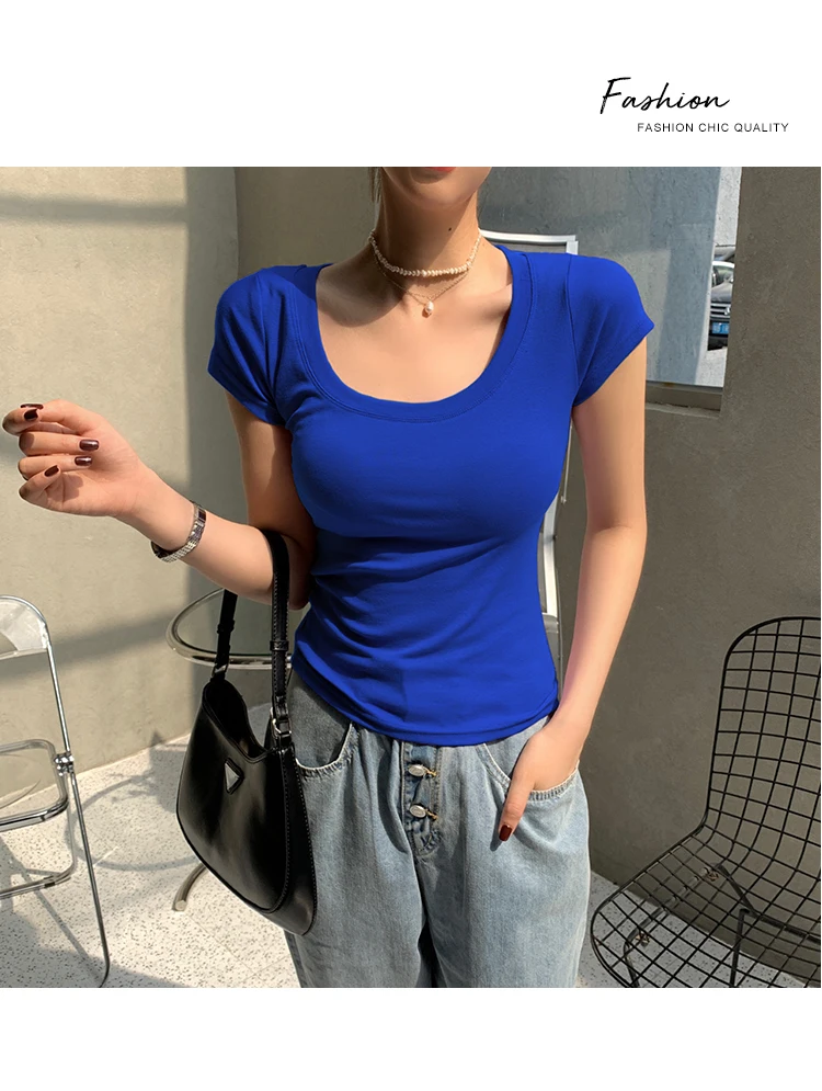 AOSSVIAO 100% Cotton T Shirt Women 2026 Summer New Slim Solid Basic Tees 16 Color Casual Tshirt Korean O Neck Tops