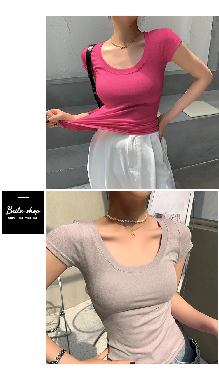 AOSSVIAO 100% Cotton T Shirt Women 2026 Summer New Slim Solid Basic Tees 16 Color Casual Tshirt Korean O Neck Tops