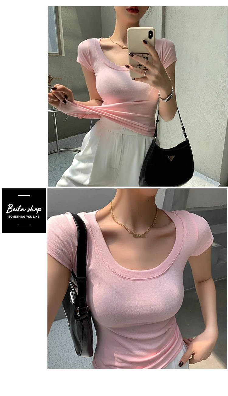 AOSSVIAO 100% Cotton T Shirt Women 2026 Summer New Slim Solid Basic Tees 16 Color Casual Tshirt Korean O Neck Tops