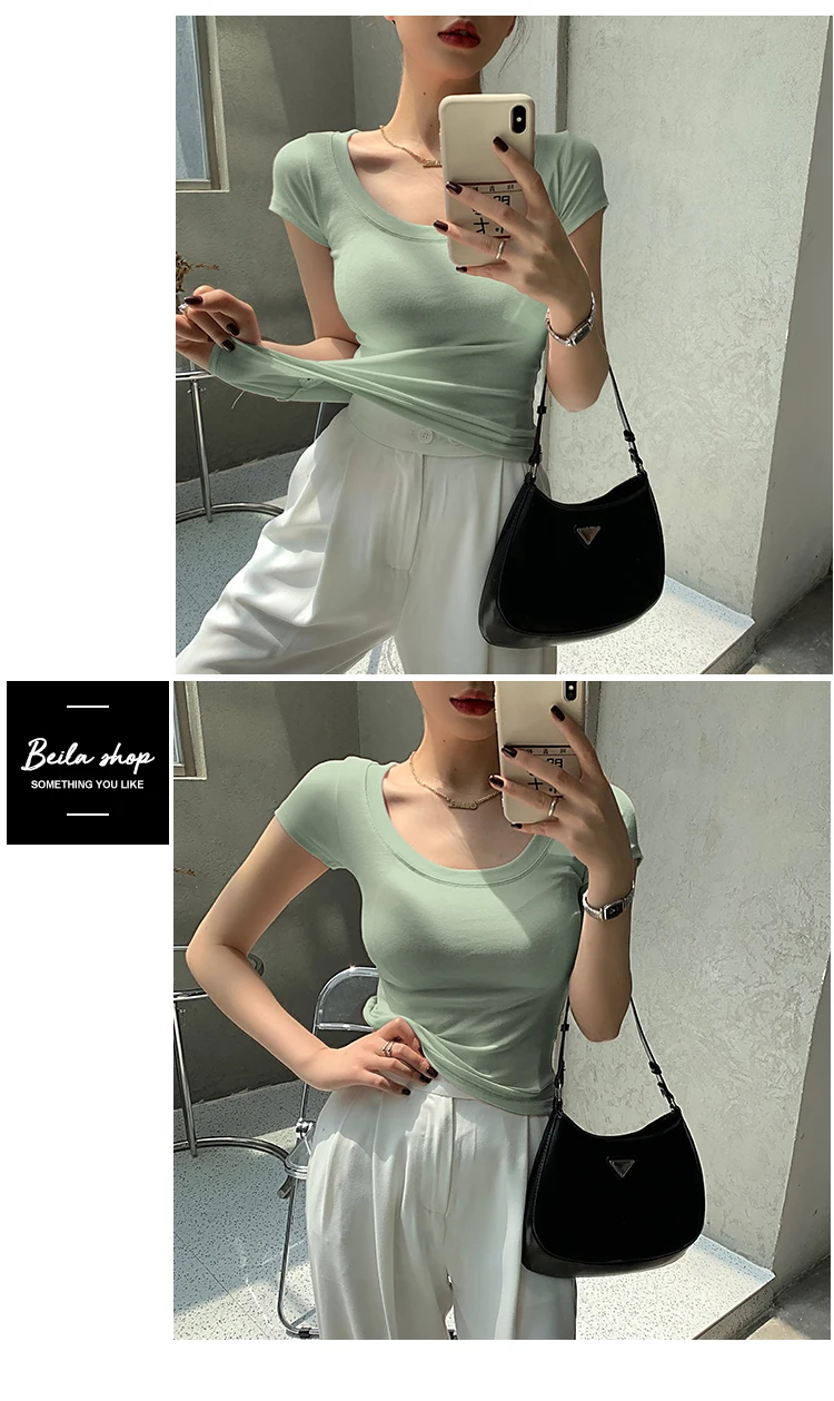 AOSSVIAO 100% Cotton T Shirt Women 2026 Summer New Slim Solid Basic Tees 16 Color Casual Tshirt Korean O Neck Tops