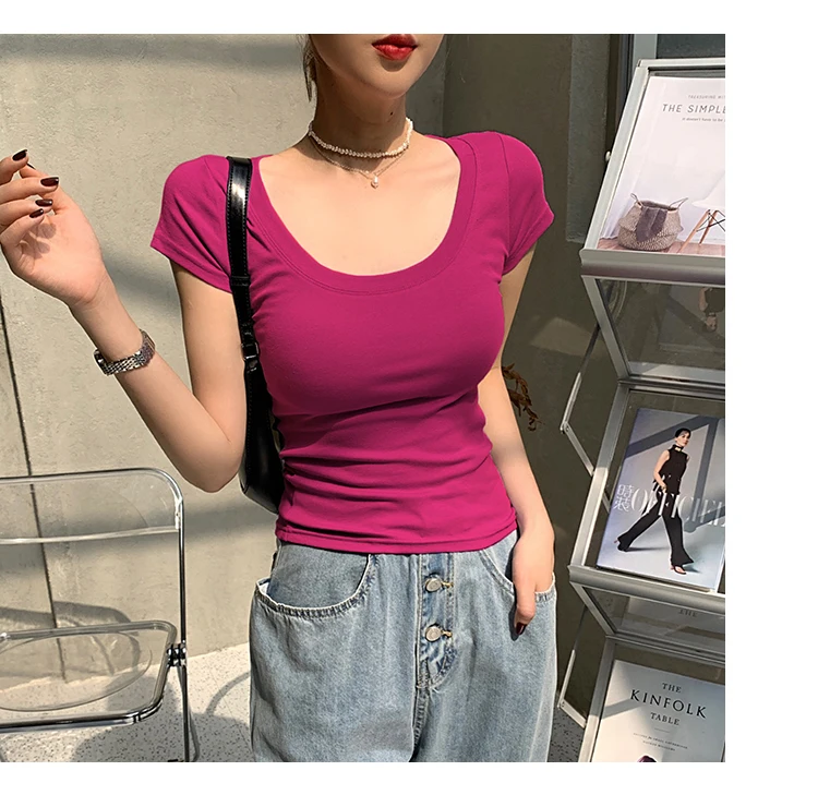AOSSVIAO 100% Cotton T Shirt Women 2026 Summer New Slim Solid Basic Tees 16 Color Casual Tshirt Korean O Neck Tops