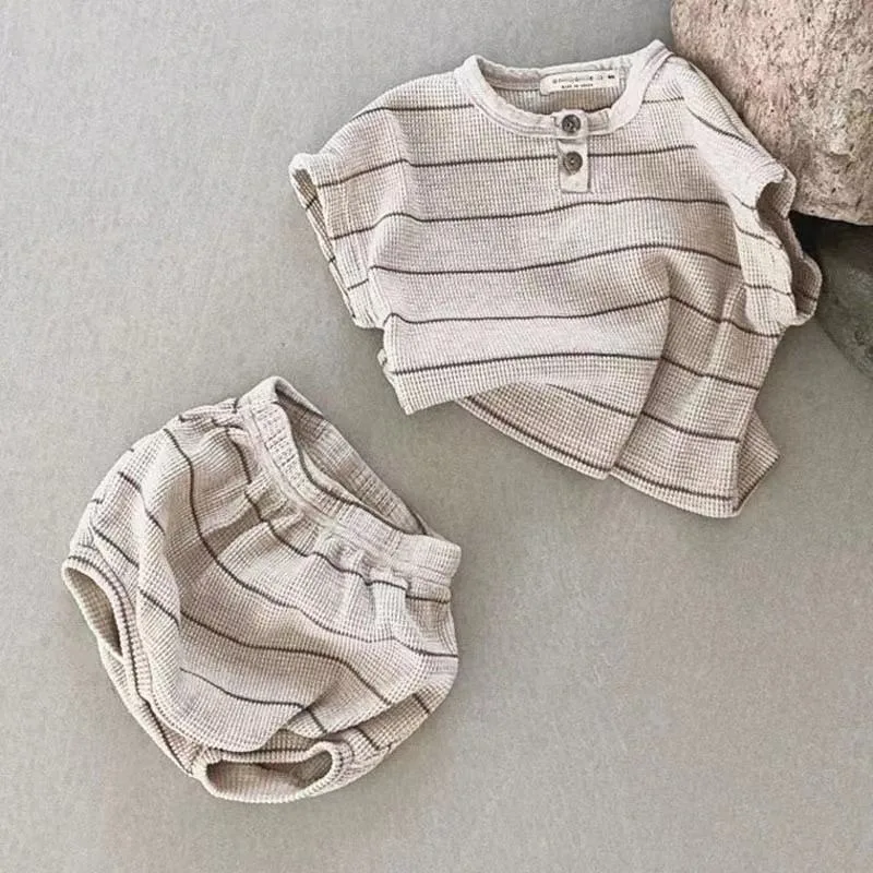 0-3Y Baby Clothing Set Summer Lining Girls Sports Set Striped Tee and Bloomer 2Pcs Boy Clothes Suit Outfits Infant Clothing Set