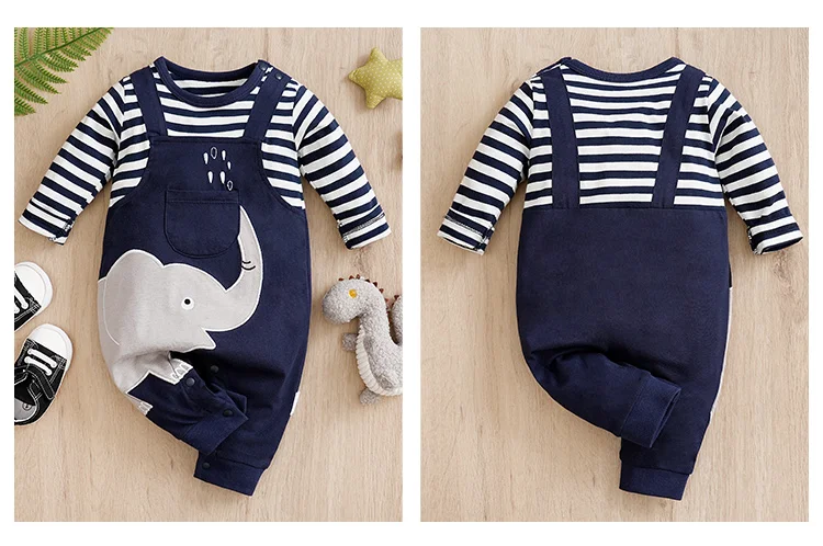 Baby Boys Girls Unisex Newborn Onesies Romper 0-18 Months Toddler Clothing Infant Long Sleeve Striped elephant cotton Jumpsuit