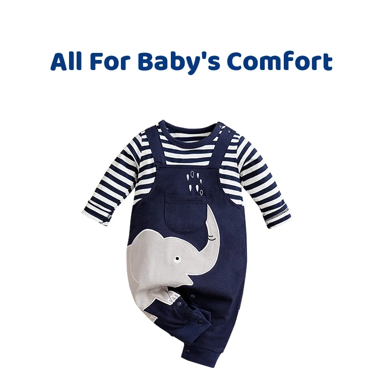 Baby Boys Girls Unisex Newborn Onesies Romper 0-18 Months Toddler Clothing Infant Long Sleeve Striped elephant cotton Jumpsuit