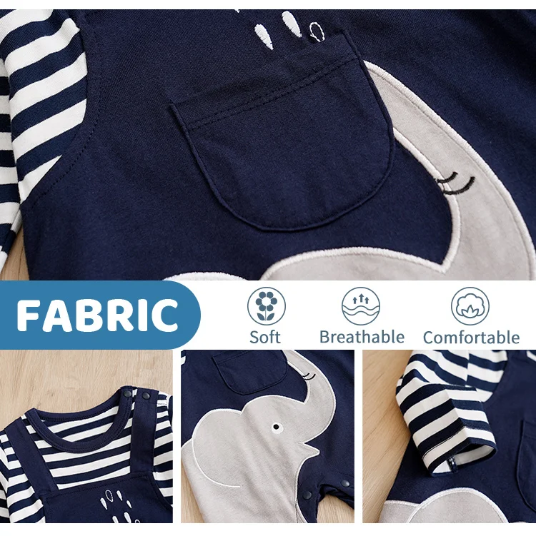 Baby Boys Girls Unisex Newborn Onesies Romper 0-18 Months Toddler Clothing Infant Long Sleeve Striped elephant cotton Jumpsuit