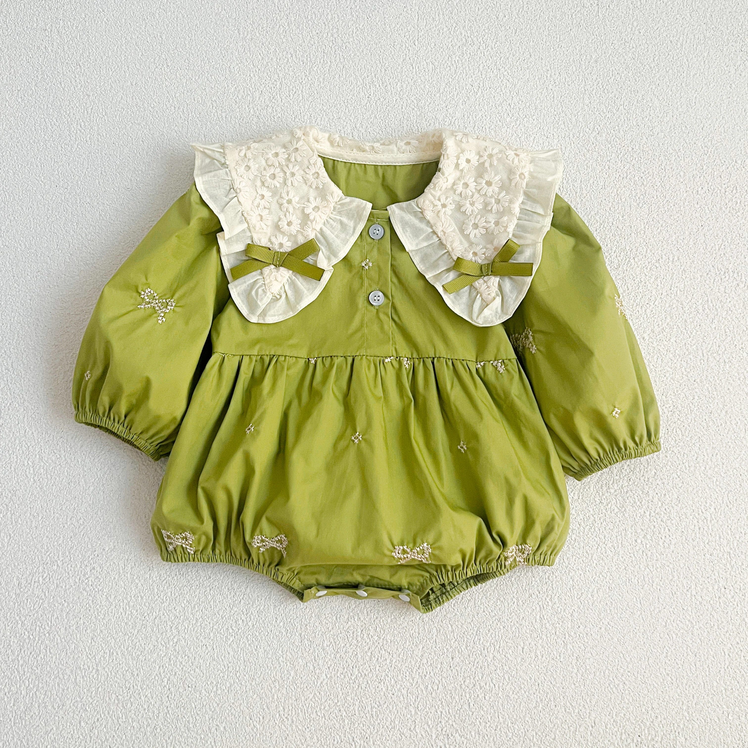 Sisters Clothes Infant Baby Girls Lace Collar Dress Rompers Kids Baby Girls Embroider Bow Princess Dress Family Clothes Rompers