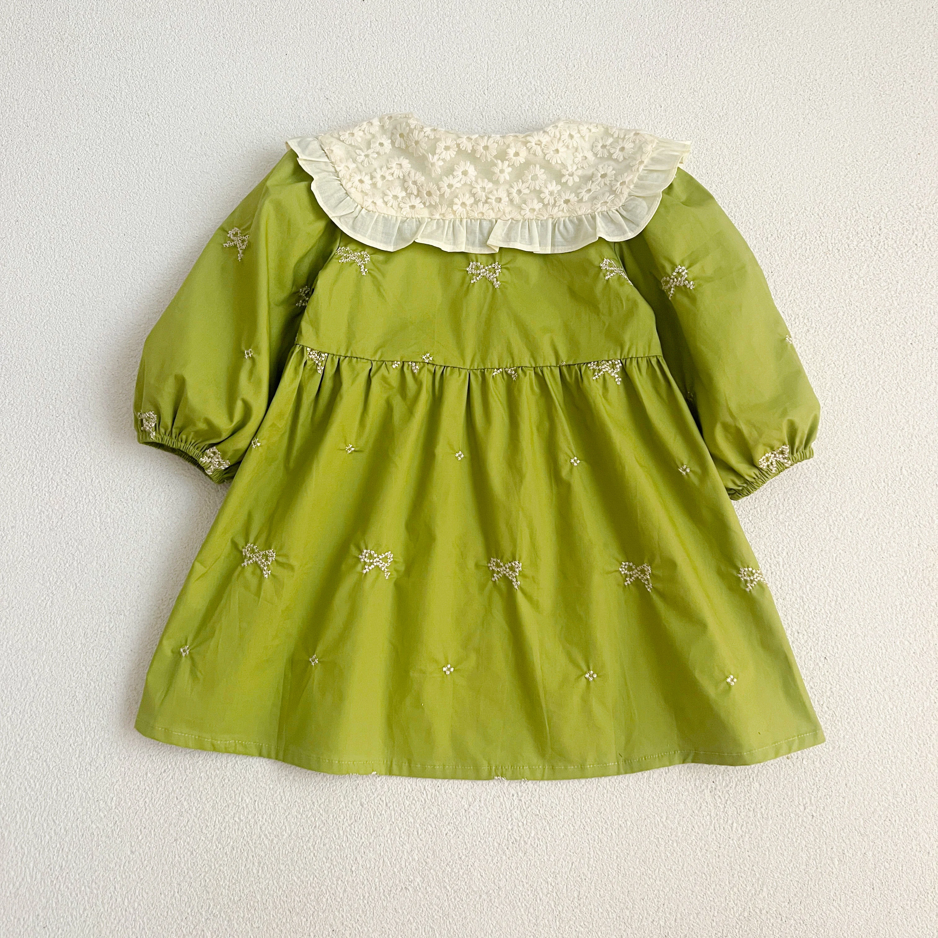Sisters Clothes Infant Baby Girls Lace Collar Dress Rompers Kids Baby Girls Embroider Bow Princess Dress Family Clothes Rompers