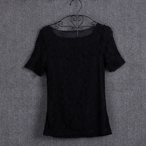 Summer women's sexy floral lace slim-fit shirt shirt ladies elegant casual short-sleeved T-shirt top