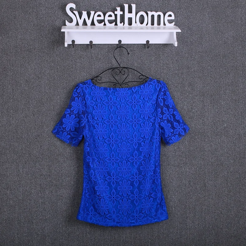 Summer women's sexy floral lace slim-fit shirt shirt ladies elegant casual short-sleeved T-shirt top