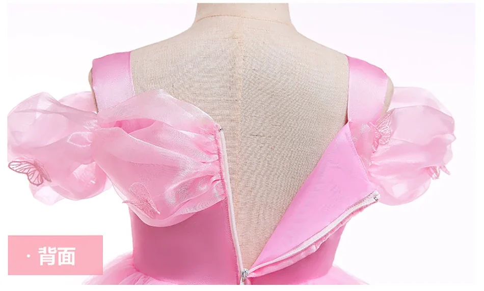 Pink Aurora Cosplay Costumes for Girls Ball Gown Pagent Princess Elegent Shoulderless Long Dress Birthday Party Butterfly Frocks