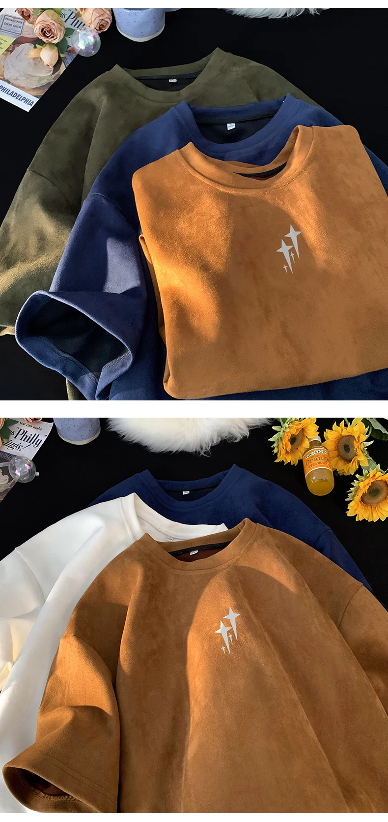 Vintage Suede T Shirt 5 Colours Short Sleeve Graphic Print T-shirt Plus Size Unisex Tee Tops New Gothic Tshirts