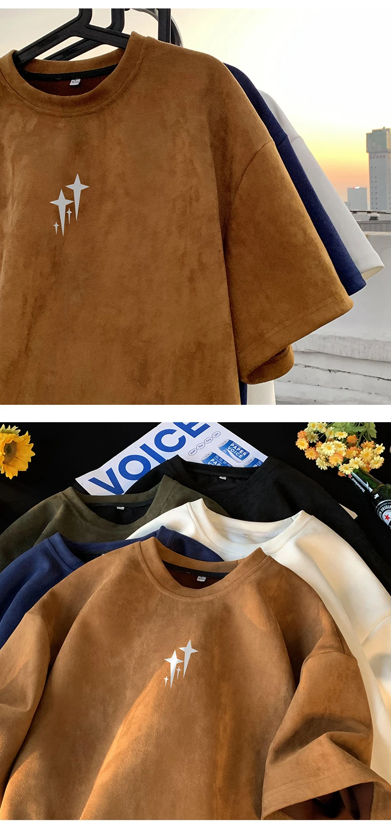 Vintage Suede T Shirt 5 Colours Short Sleeve Graphic Print T-shirt Plus Size Unisex Tee Tops New Gothic Tshirts